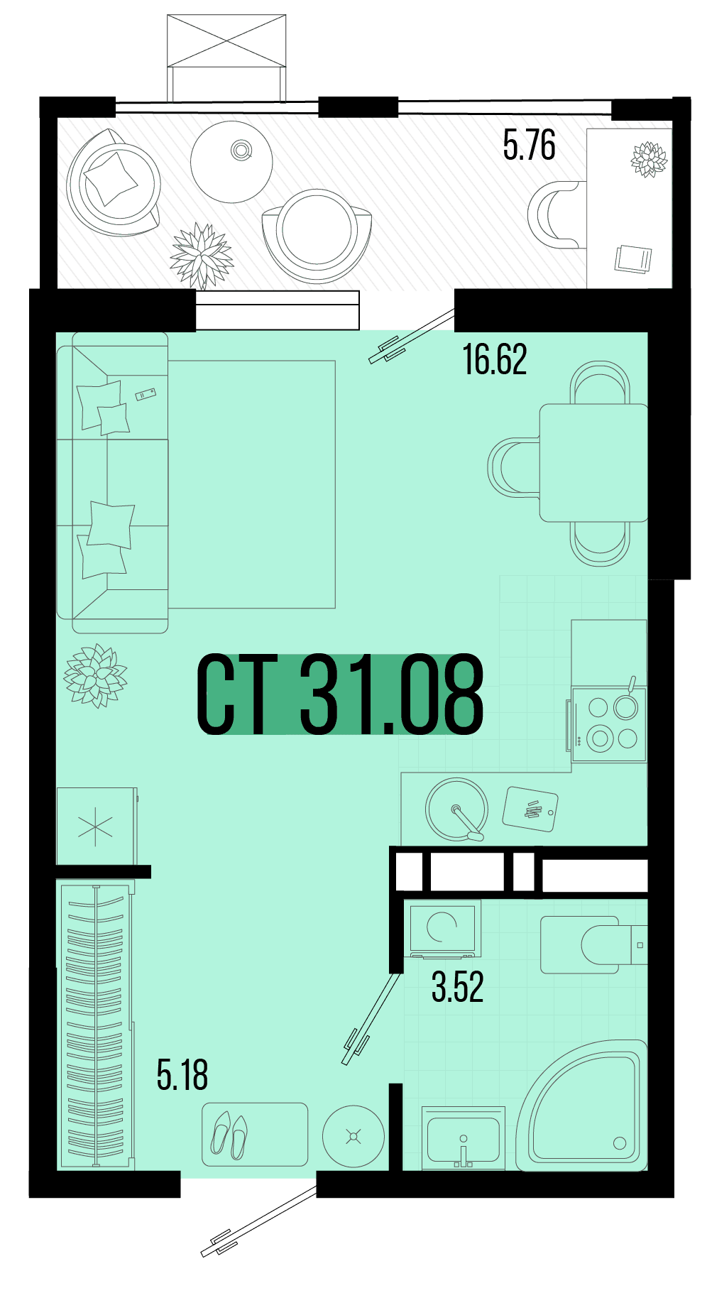 Студия, 28.4 м² · Цветной бульвар