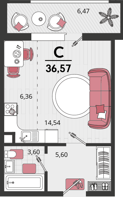 1-к, 36.57 м² · Родные просторы