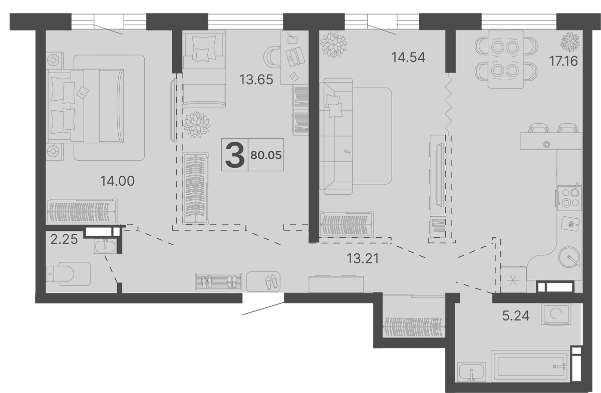 3-к, 80.05 м² · Светский лес