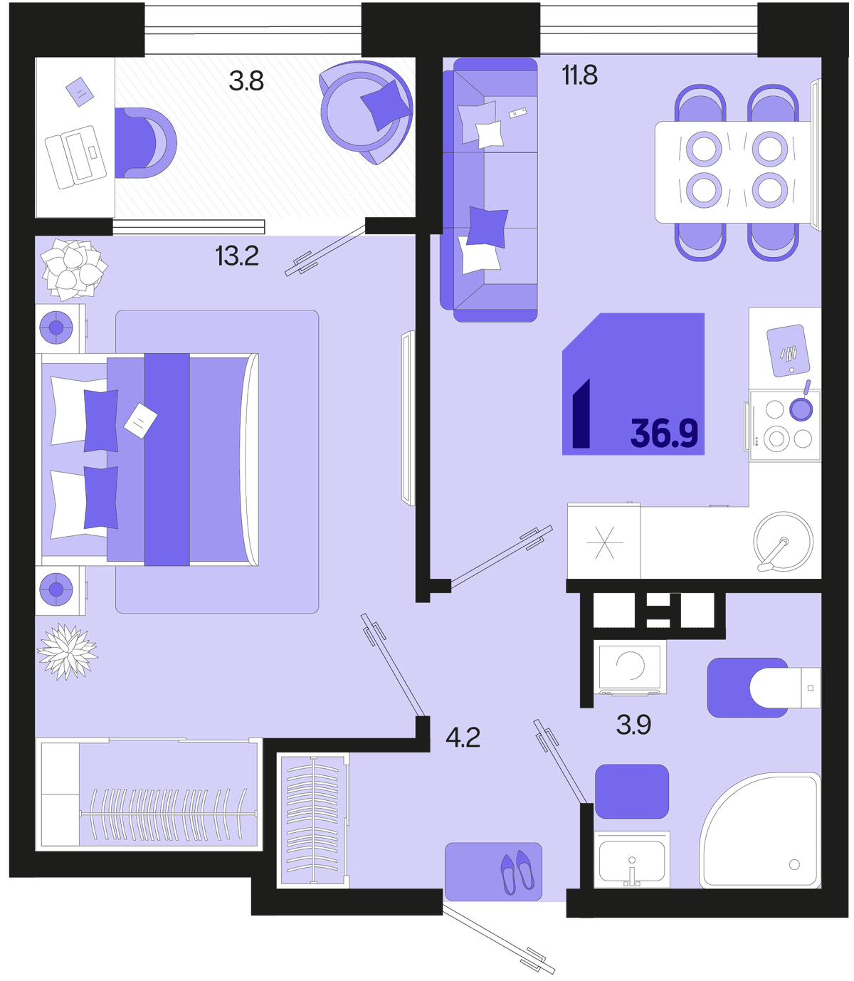 1-к, 36.9 м² · Первое место