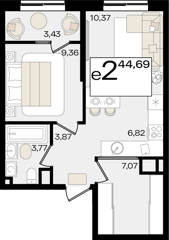 2-к, 44.69 м² · Патрики