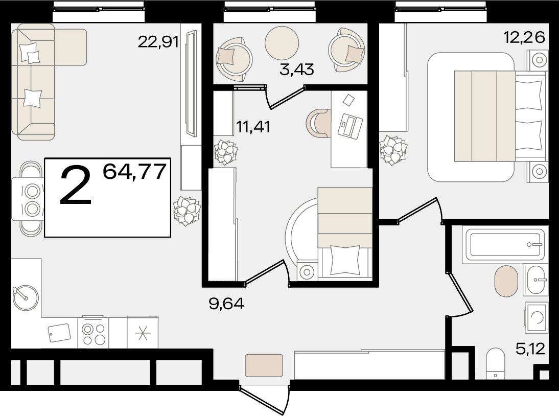 2-к, 64.77 м² · Патрики