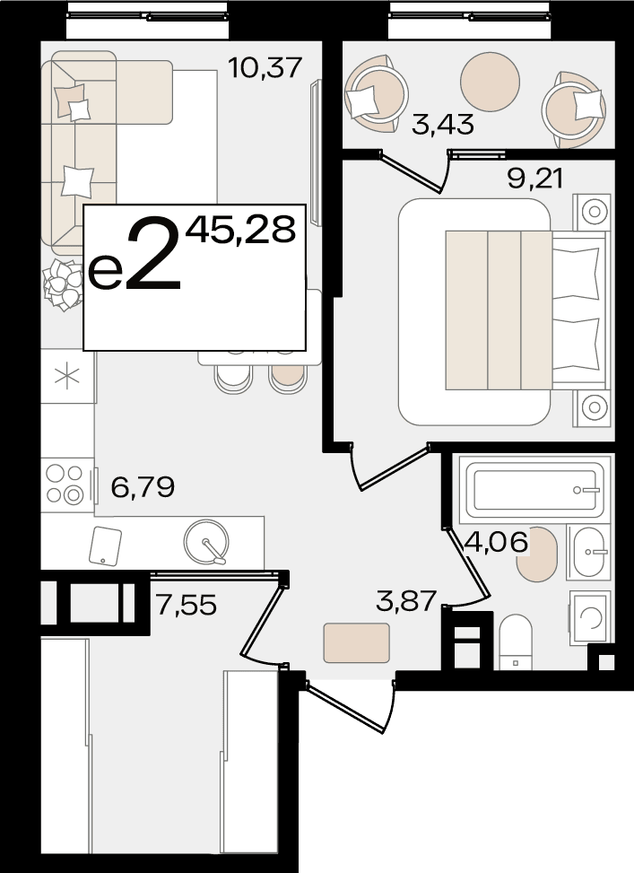 2-к, 45.28 м² · Патрики