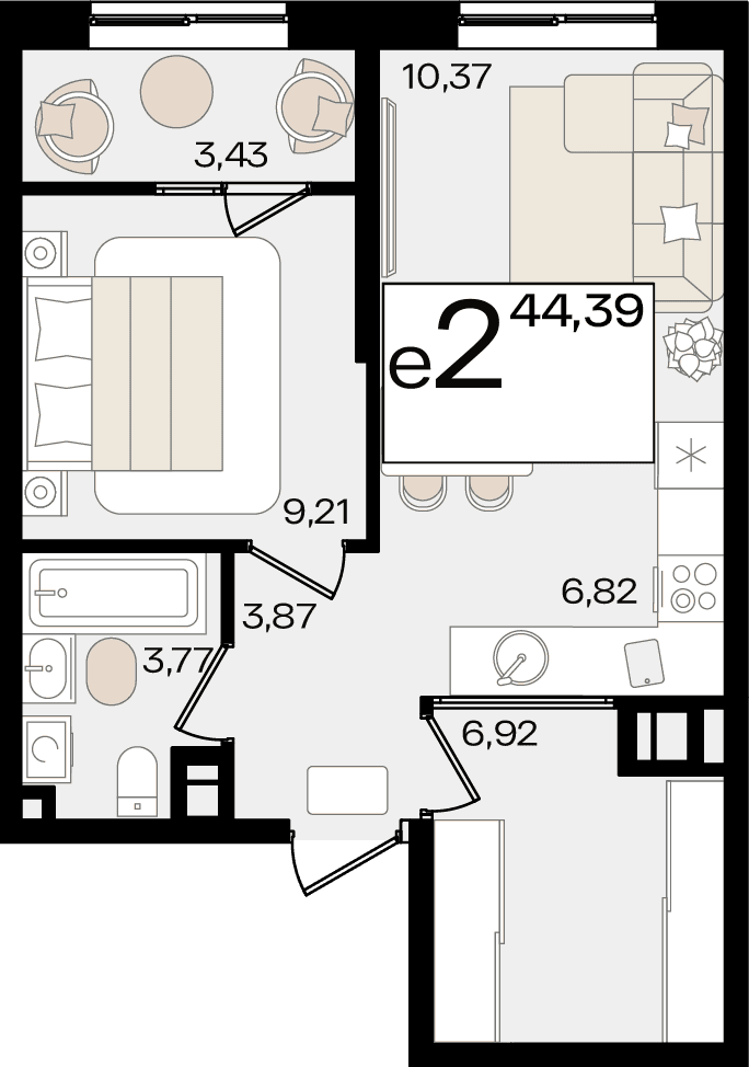 2-к, 44.39 м² · Патрики