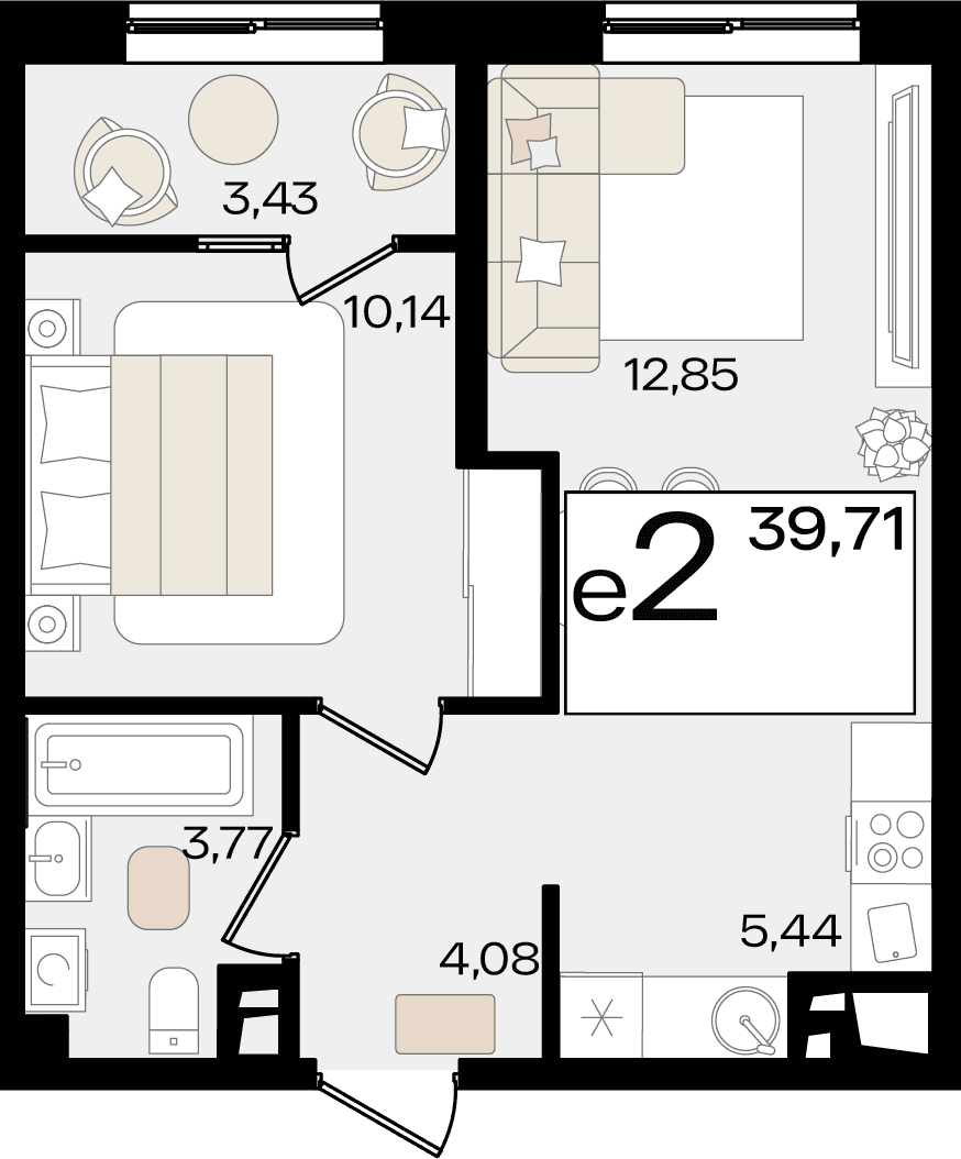2-к, 39.71 м² · Патрики