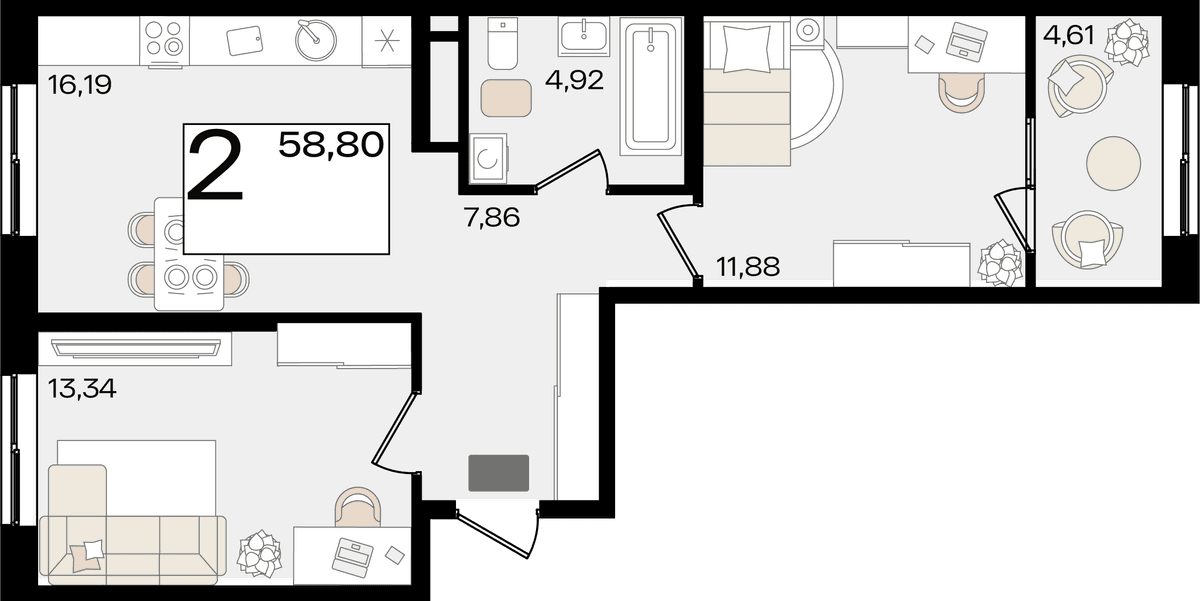 2-к, 58.8 м² · Патрики