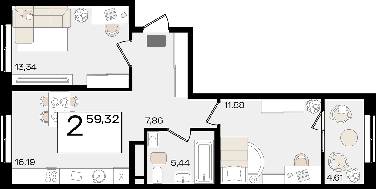2-к, 59.32 м² · Патрики