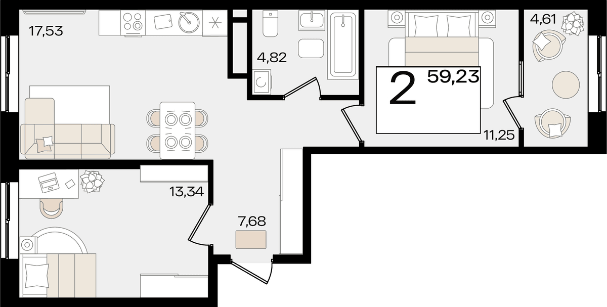 2-к, 59.23 м² · Патрики