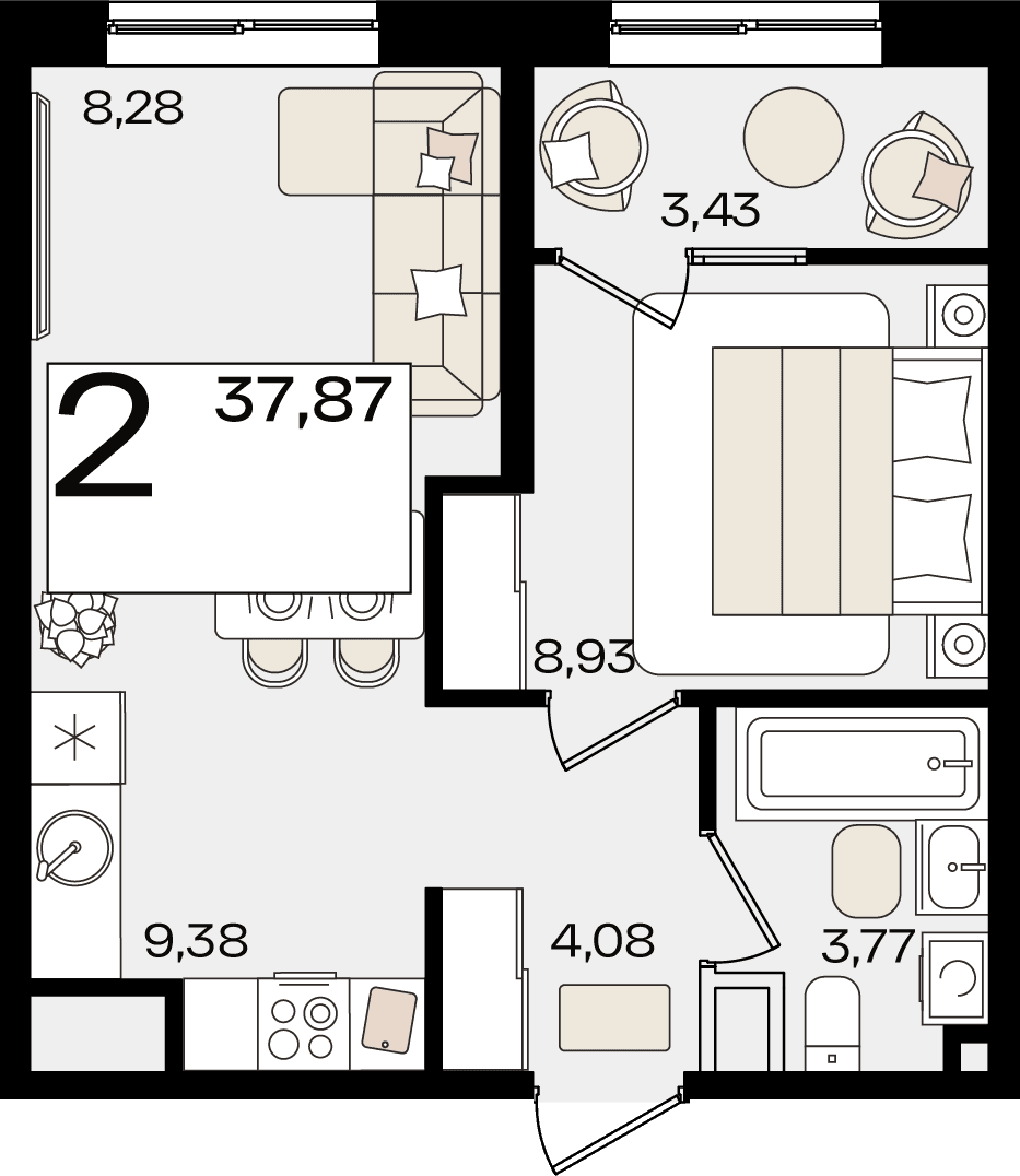 2-к, 37.87 м² · Патрики