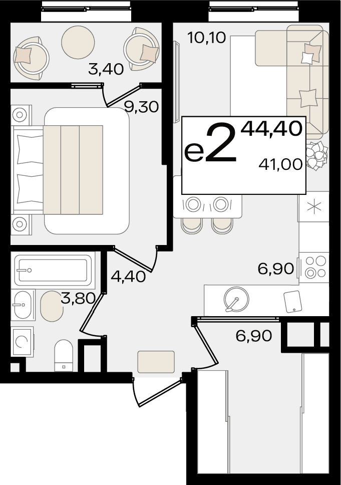 2-к, 44.4 м² · Патрики