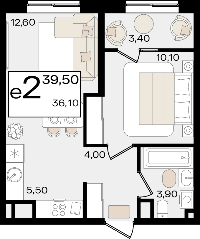 2-к, 39.5 м² · Патрики