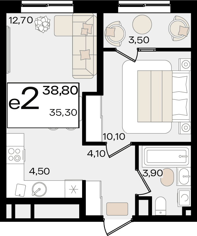 2-к, 38.8 м² · Патрики