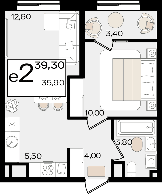 2-к, 39.3 м² · Патрики