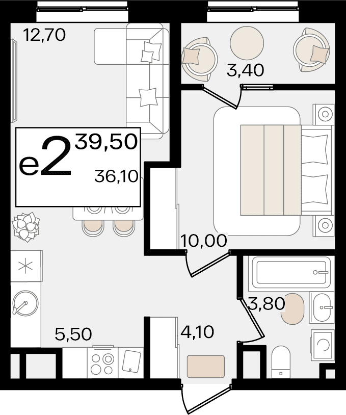 2-к, 39.5 м² · Патрики