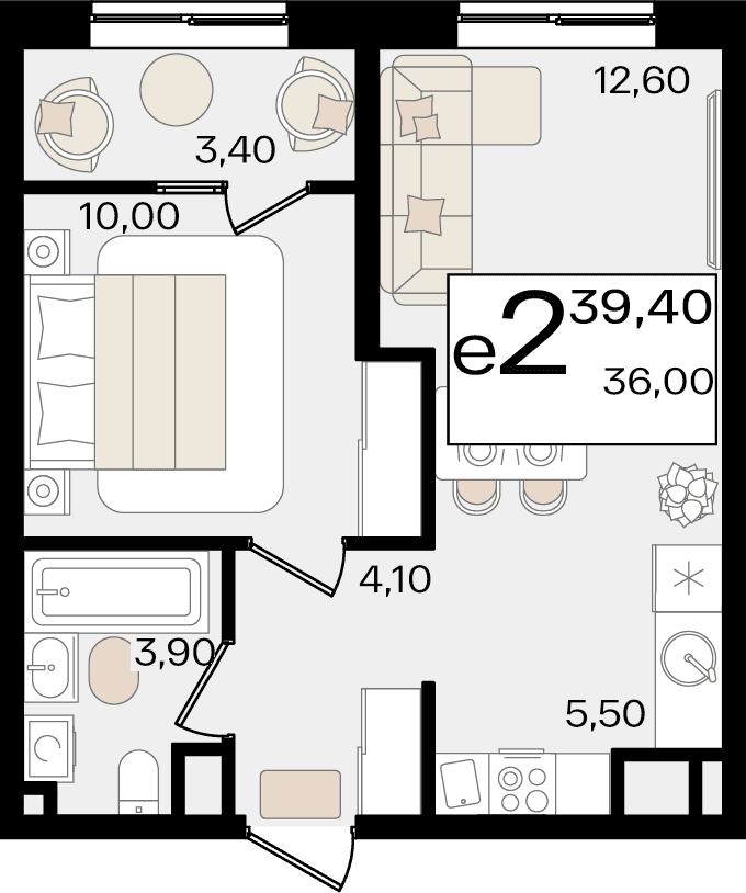 2-к, 39.4 м² · Патрики