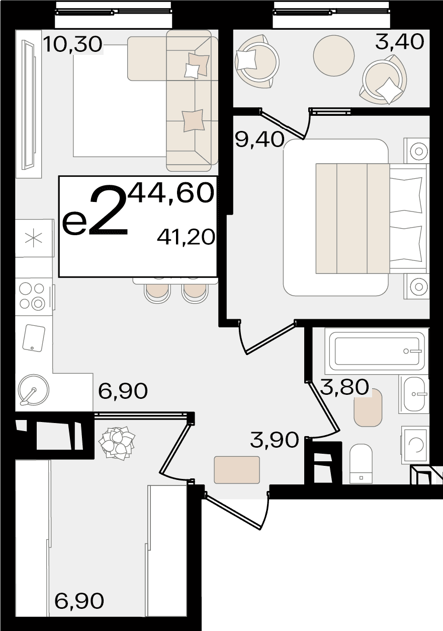 2-к, 44.6 м² · Патрики