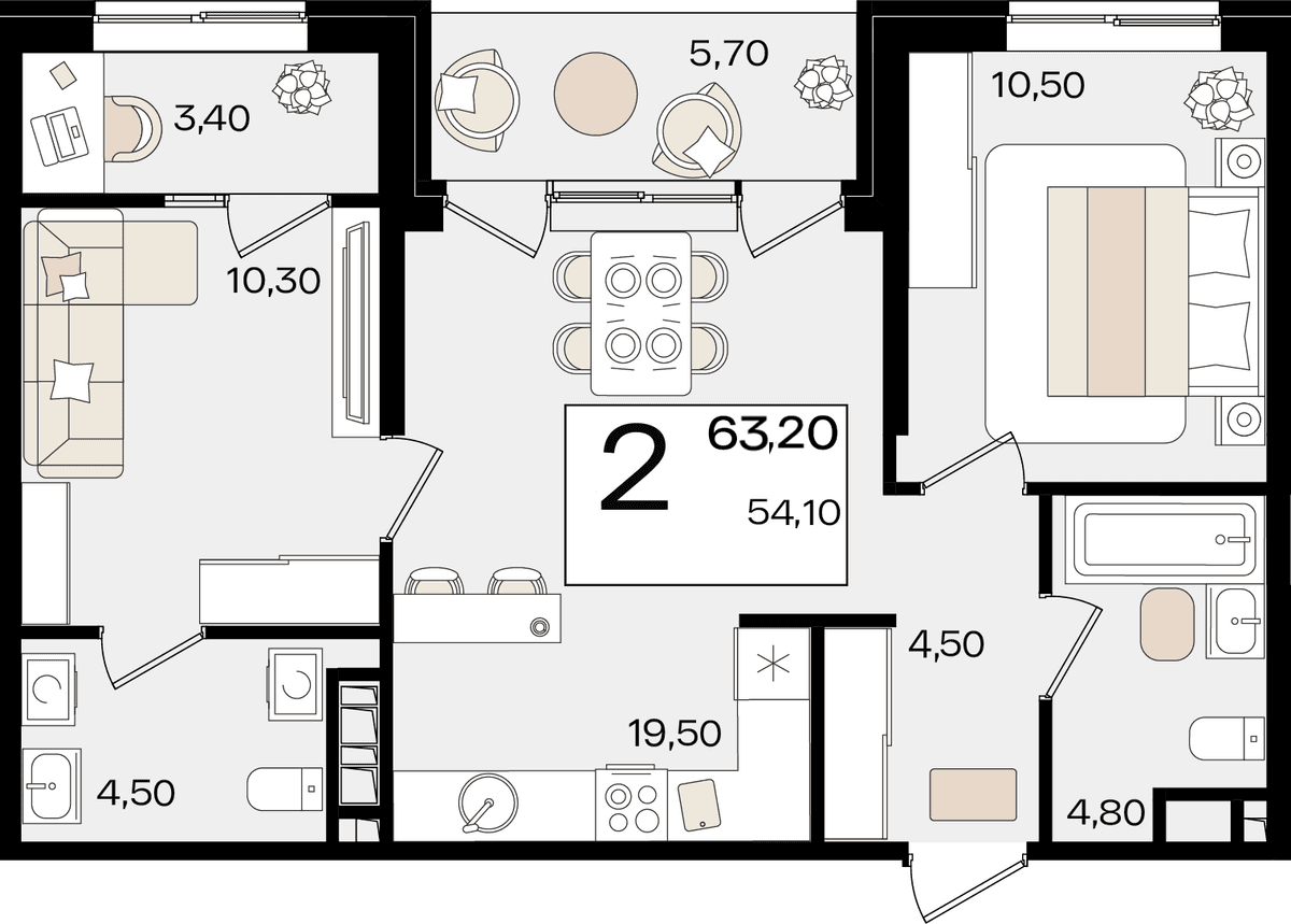 2-к, 63.2 м² · Патрики