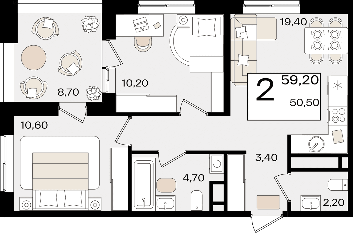 2-к, 59.2 м² · Патрики
