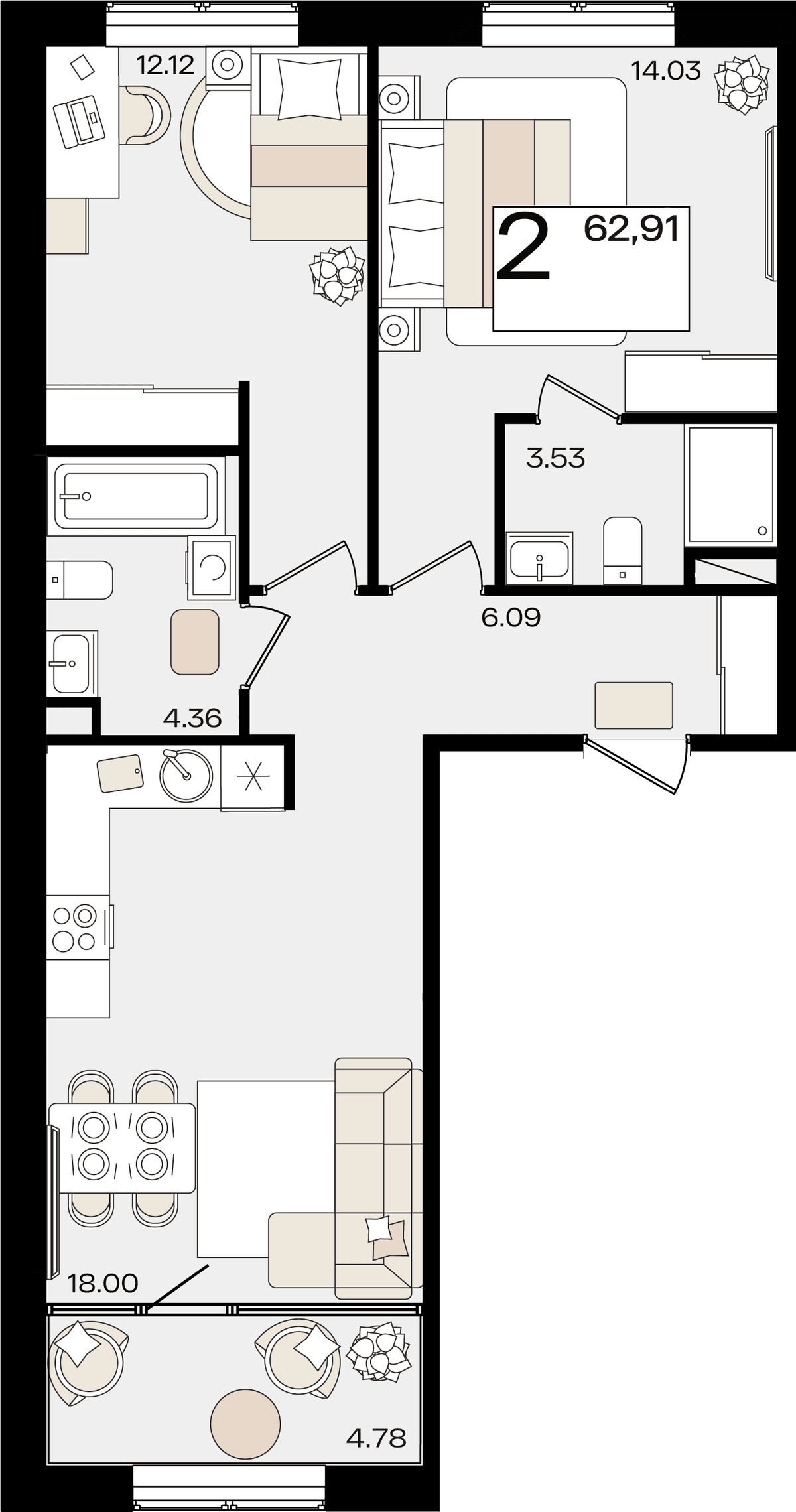 2-к, 62.2 м² · Патрики