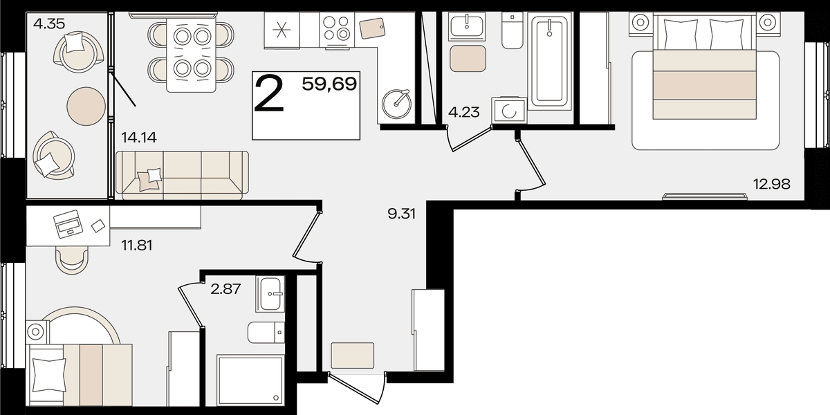2-к, 59.47 м² · Патрики