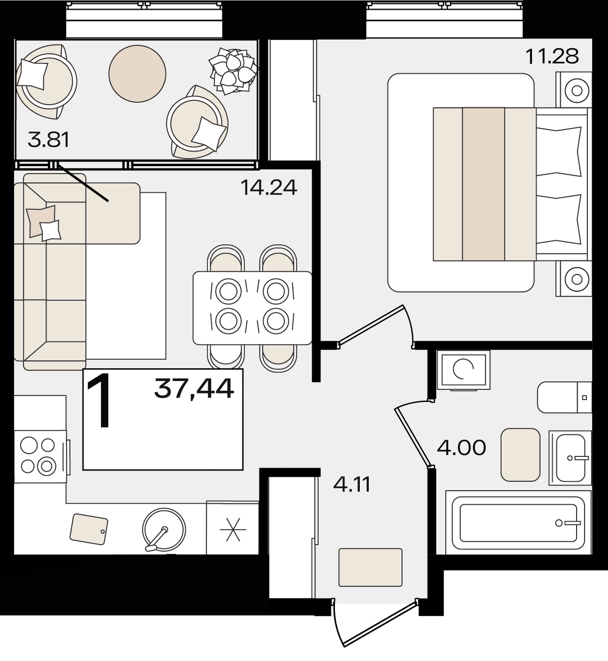 1-к, 37.44 м² · Патрики