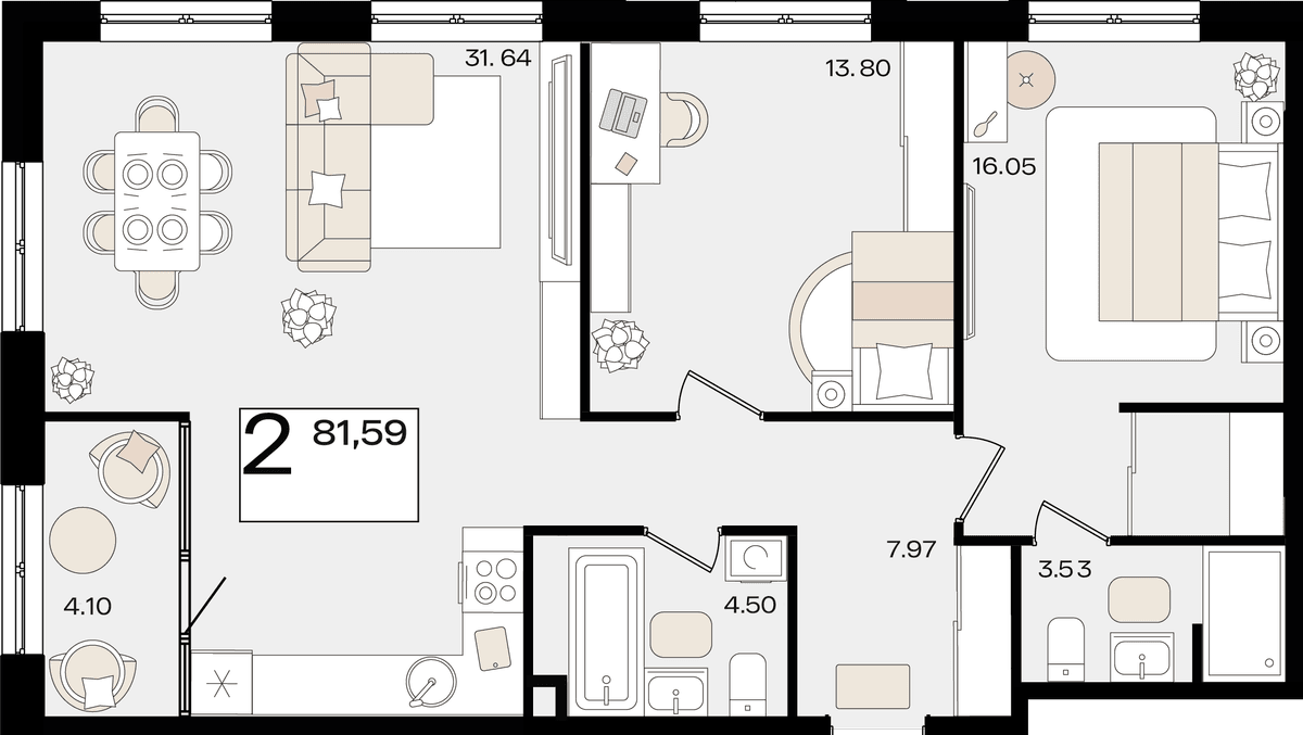 2-к, 81.09 м² · Патрики