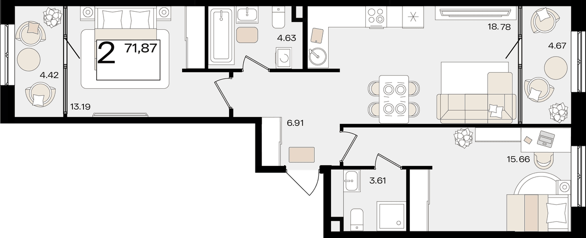 2-к, 70.9 м² · Патрики