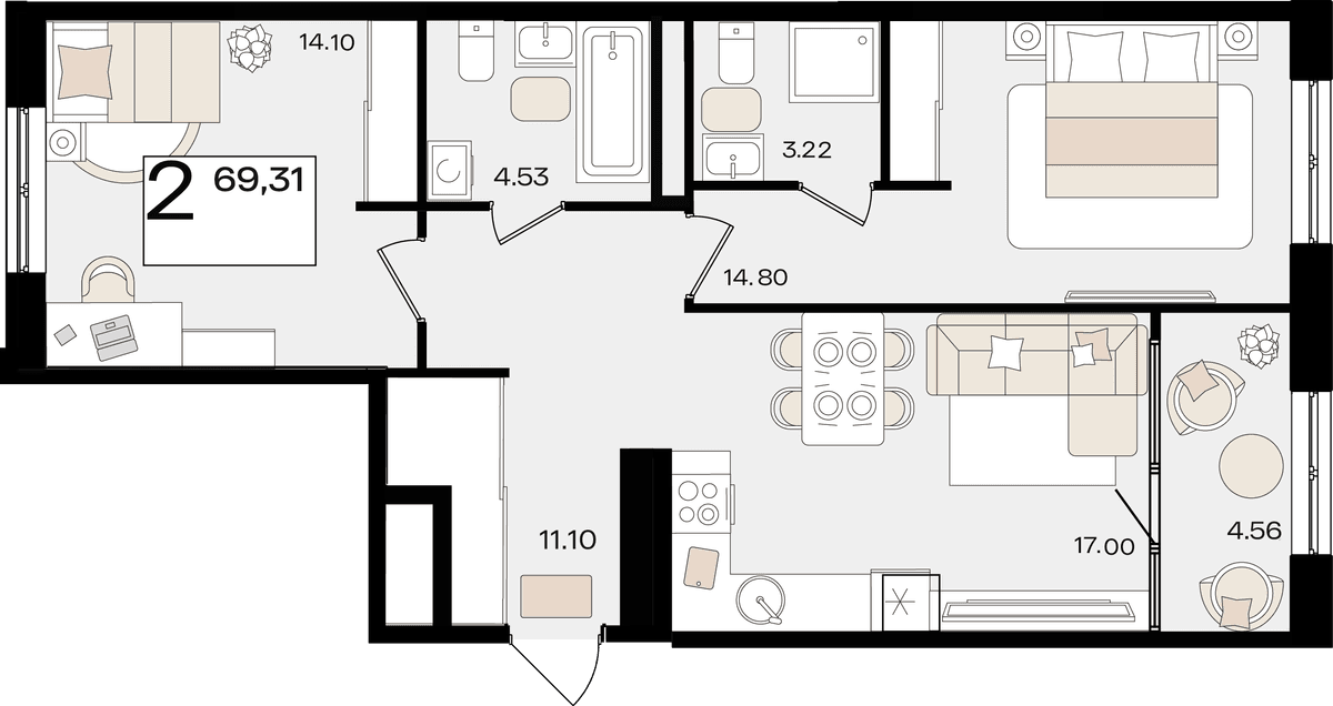 2-к, 68.2 м² · Патрики