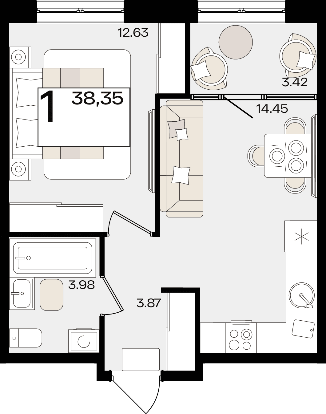 1-к, 38.35 м² · Патрики