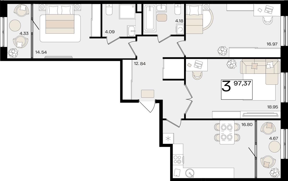 3-к, 96.86 м² · Патрики