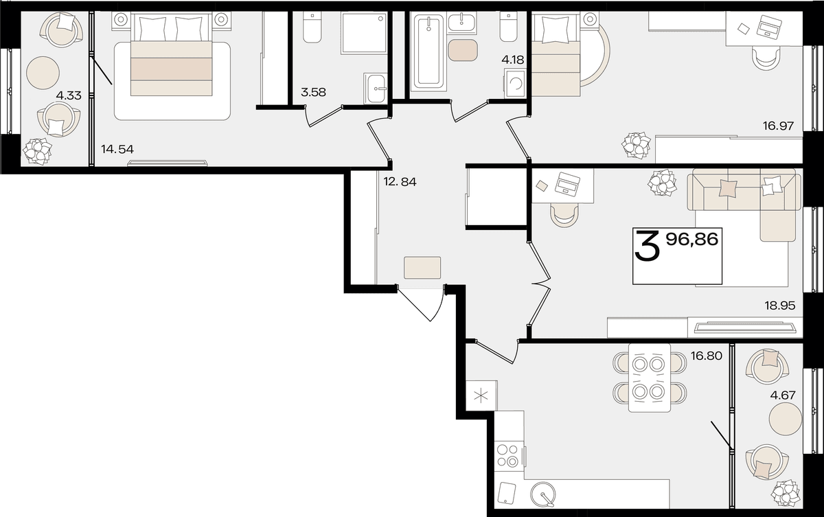 3-к, 96.86 м² · Патрики
