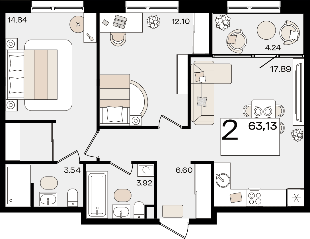 2-к, 63.13 м² · Патрики