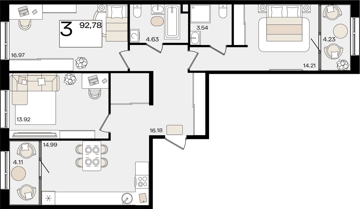 3-к, 92.27 м² · Патрики