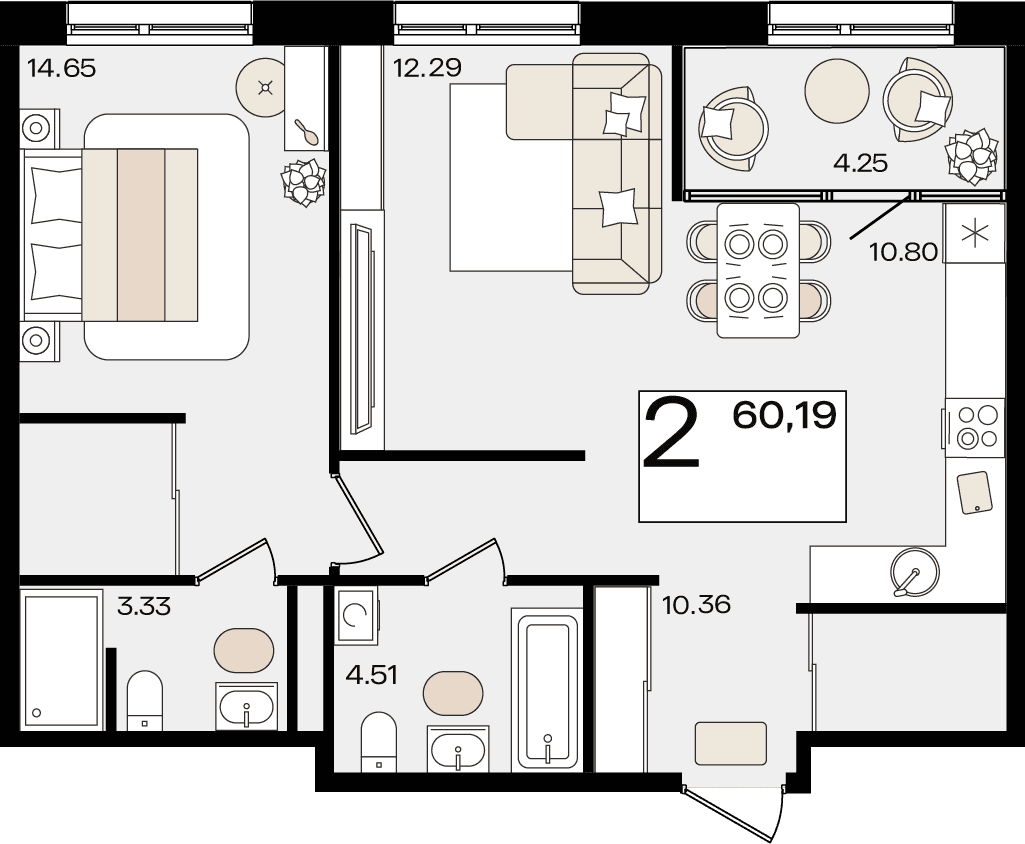 2-к, 59.83 м² · Патрики