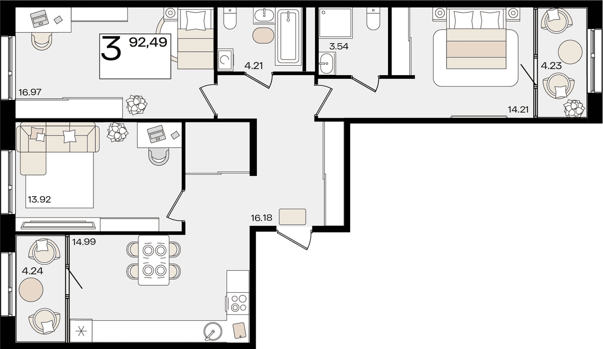 3-к, 92.27 м² · Патрики