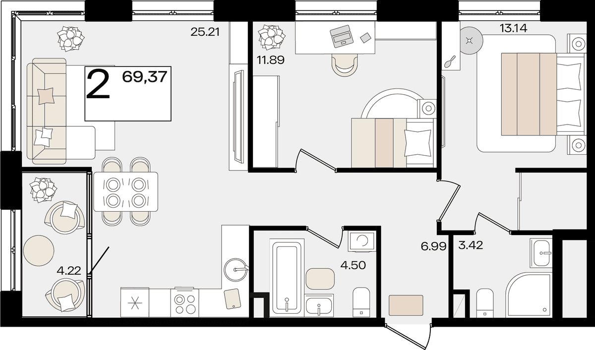 2-к, 68.43 м² · Патрики