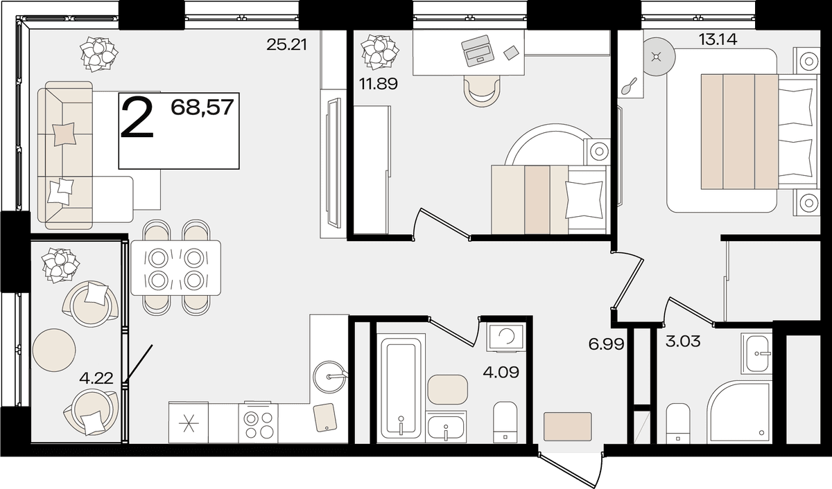2-к, 68.43 м² · Патрики