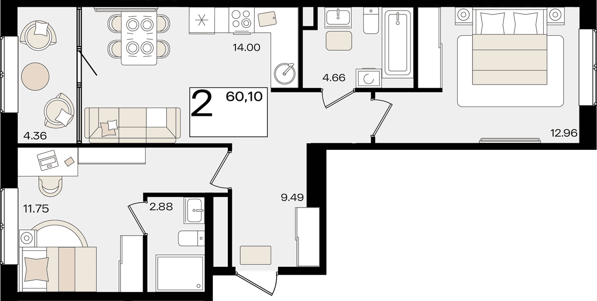 2-к, 59.44 м² · Патрики