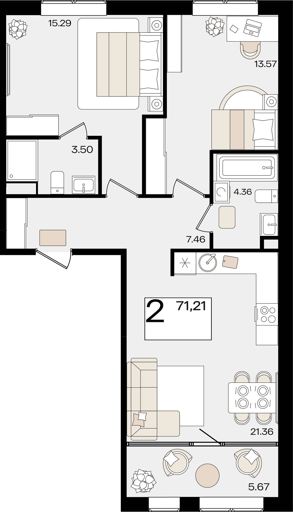 2-к, 70.52 м² · Патрики