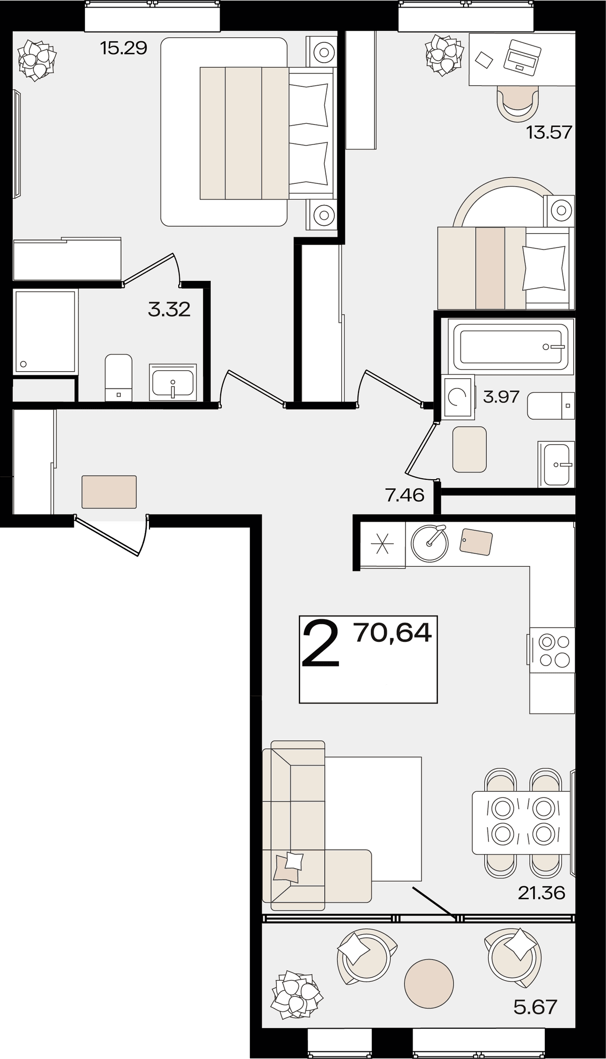 2-к, 70.52 м² · Патрики