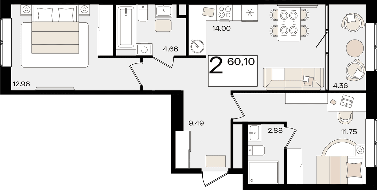 2-к, 59.44 м² · Патрики