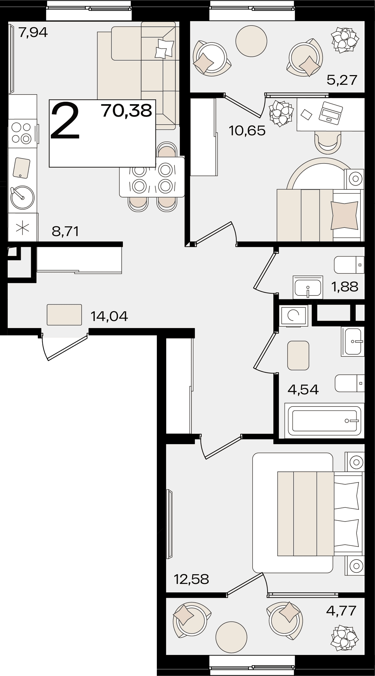 3-к, 70.38 м² · Патрики