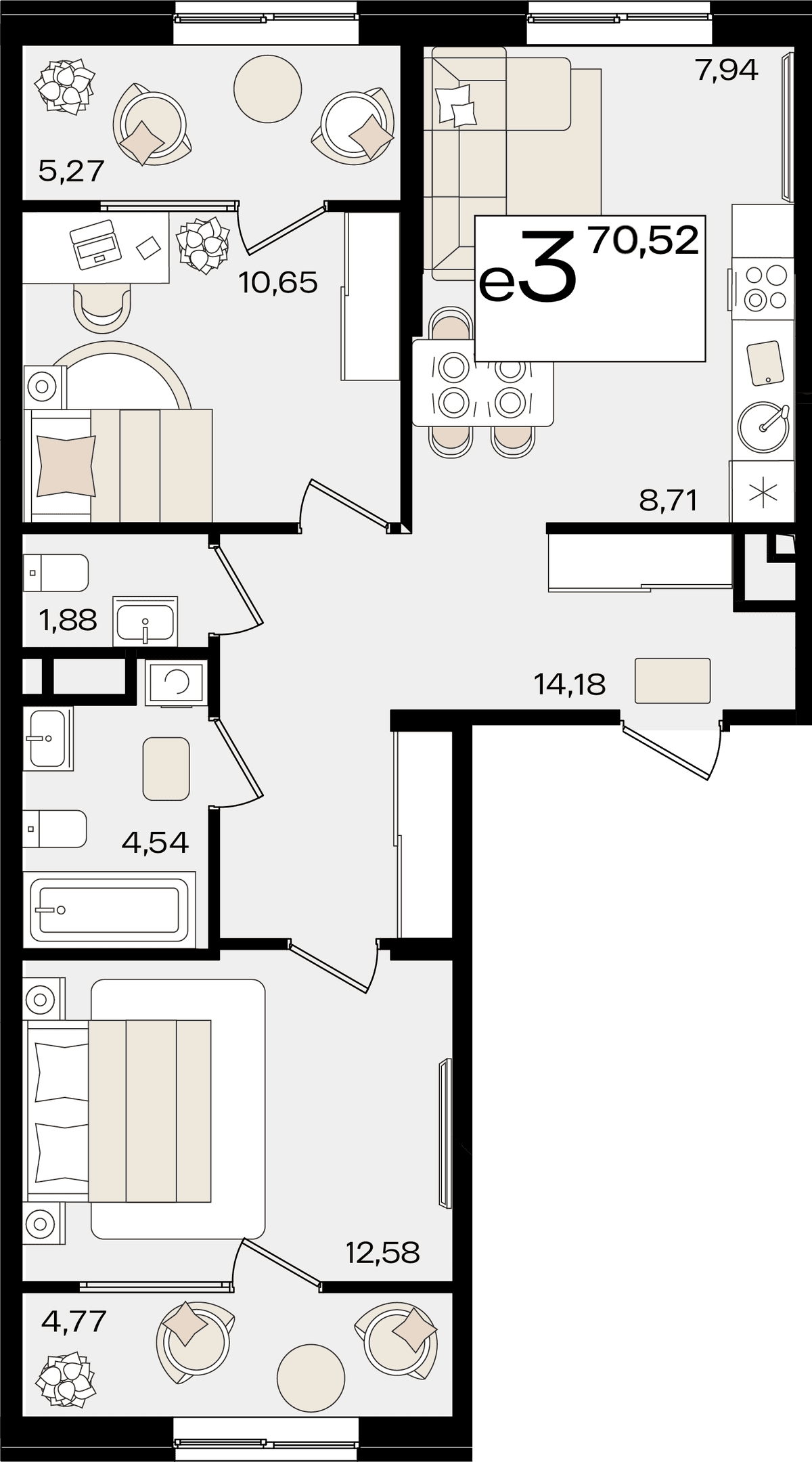 3-к, 70.52 м² · Патрики