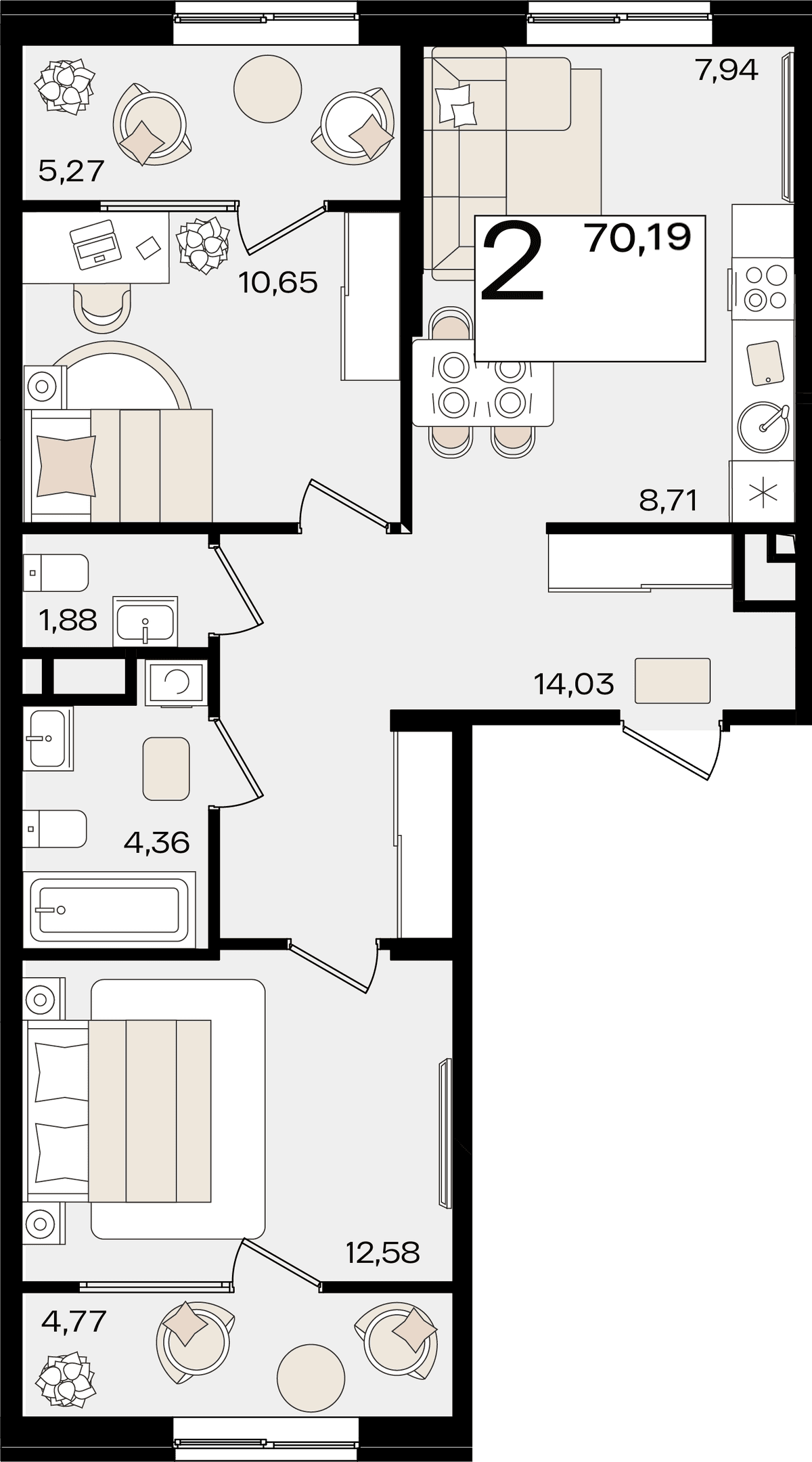 3-к, 70.19 м² · Патрики