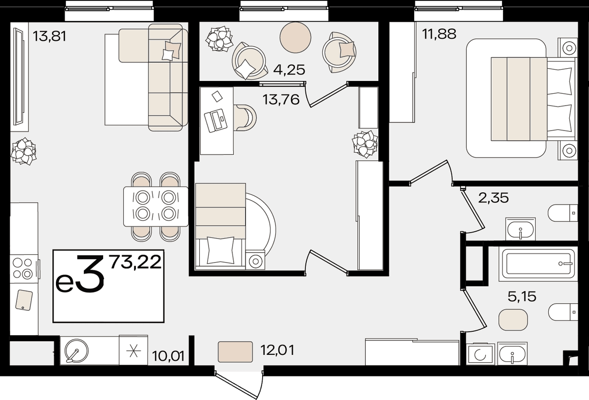 3-к, 73.22 м² · Патрики