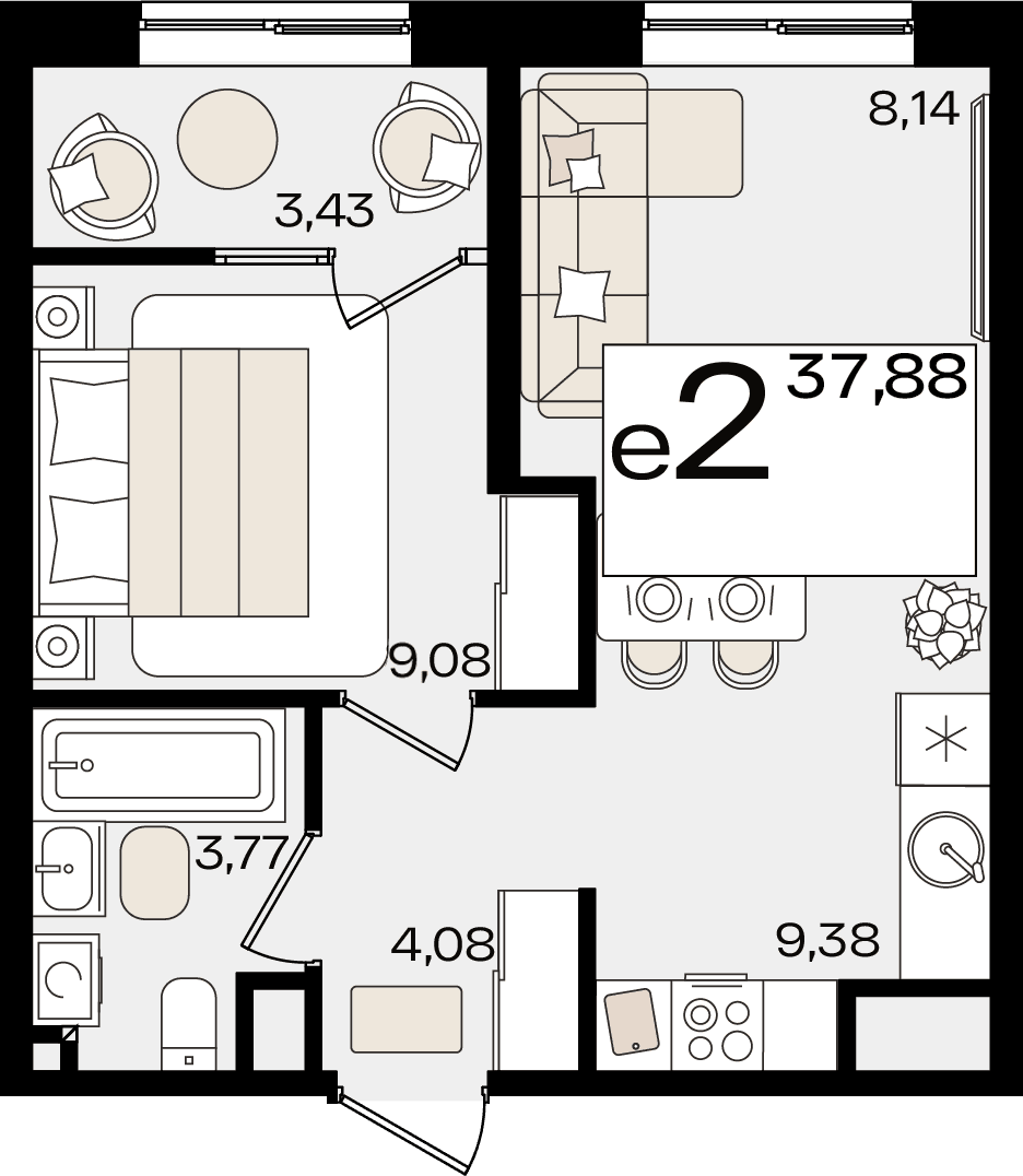 2-к, 37.88 м² · Патрики