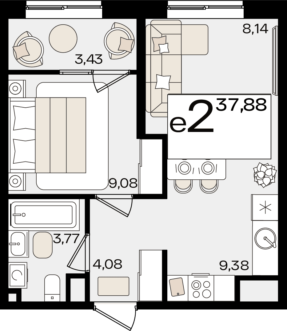 2-к, 37.88 м² · Патрики