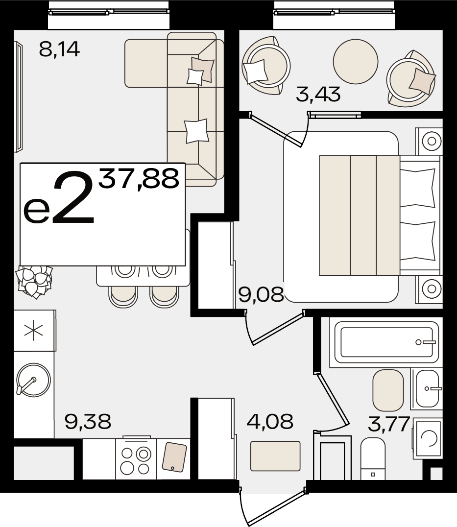 2-к, 37.88 м² · Патрики