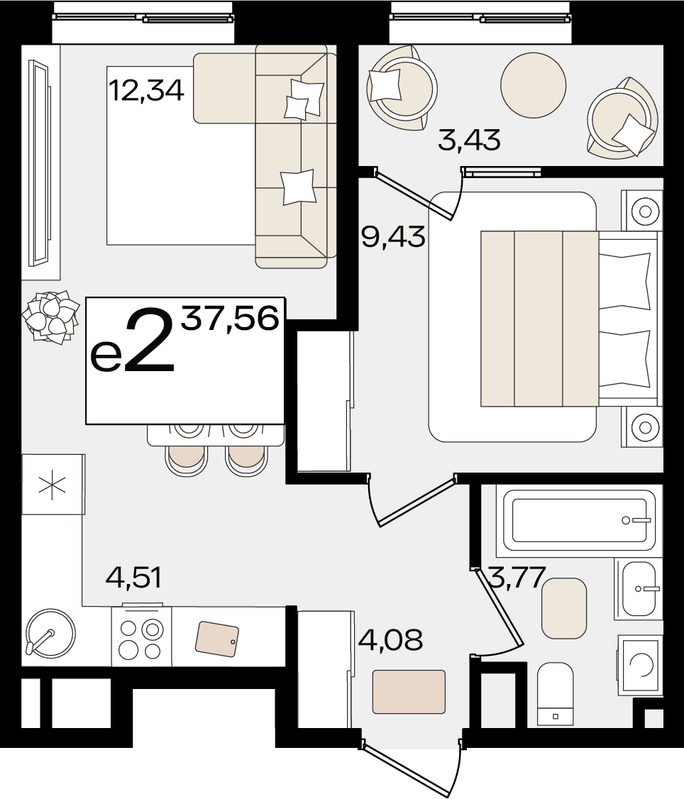 2-к, 37.56 м² · Патрики