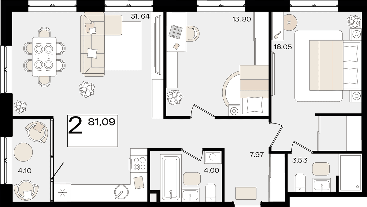 2-к, 81.09 м² · Патрики